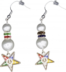 View Buying Options For The Order Of The Eastern Star Pearl Earrings w/Shield