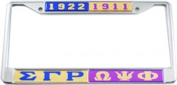View Buying Options For The Sigma Gamma Rho + Omega Psi Phi Split Founder Year License Plate Frame