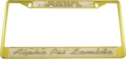 View Buying Options For The Alpha Psi Lambda Domed Script License Plate Frame