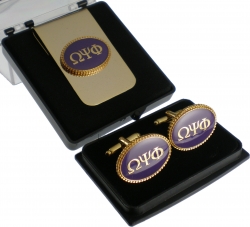 View Buying Options For The Omega Psi Phi Oval Medallion Cuff Links & Money Clip Set