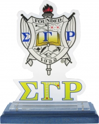 View Buying Options For The Sigma Gamma Rho Acrylic Desktop Crest With Wooden Base