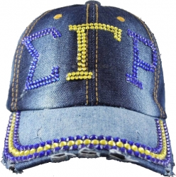 View Buying Options For The Sigma Gamma Rho Distressed Denim Rhinestone Ladies Cap