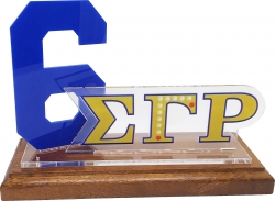 View Buying Options For The Sigma Gamma Rho Acrylic Desktop Line #6 With Wooden Base