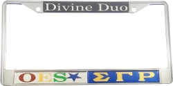 View Buying Options For The Eastern Star + Sigma Gamma Rho Split Divine Duo License Plate Frame