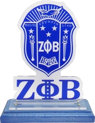 View Buying Options For The Zeta Phi Beta Acrylic Desktop Crest With Wooden Base