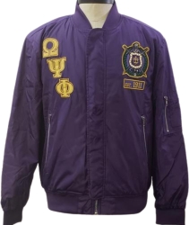 View Buying Options For The Buffalo Dallas Omega Psi Phi Shield Bomber Flight Jacket