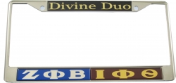 View Buying Options For The Zeta Phi Beta + Iota Phi Theta Split Divine Duo License Plate Frame
