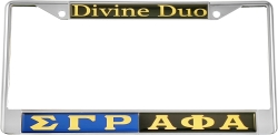 View Buying Options For The Sigma Gamma Rho + Alpha Phi Alpha Split Divine Duo License Plate Frame