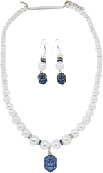 View Buying Options For The Zeta Phi Beta Crest Charm Pearl Earrings & Necklace Set