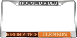 View Buying Options For The Virginia Tech + Clemson House Divided Split License Plate Frame