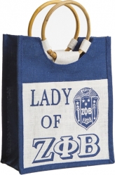 View Buying Options For The Zeta Phi Beta Lady Crest Pocket Jute Shopping Bag