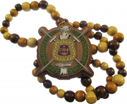 View Buying Options For The Omega Psi Phi Wood Bead Tiki Crest Decal Medallion