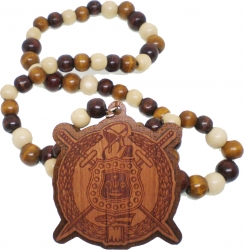 View Buying Options For The Omega Psi Phi Wood Bead Tiki Crest Laser Engraved Medallion