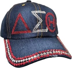 View Buying Options For The Delta Sigma Theta Distressed Denim Rhinestone Ladies Cap
