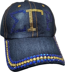 View Buying Options For The Sigma Gamma Rho Distressed Denim Rhinestone Ladies Cap
