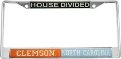 View Buying Options For The Clemson + North Carolina House Divided Split License Plate Frame