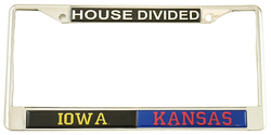 View Buying Options For The Iowa + Kansas House Divided Split License Plate Frame