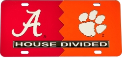 View Buying Options For The Alabama + Clemson House Divided Split License Plate Tag