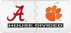 View Buying Options For The Alabama + Clemson House Divided Split License Plate Tag