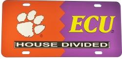 View Buying Options For The Clemson + East Carolina House Divided Split License Plate Tag