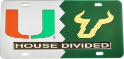 View Buying Options For The Miami + South Florida (USF) House Divided Split License Plate Tag