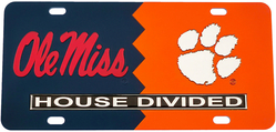 View Buying Options For The Mississippi + Clemson House Divided Split License Plate Tag