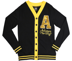 View Buying Options For The Big Boy Headgear Arkansas At Pine Bluff Golden Lions S7 Sequin Letter Womens Cardigan
