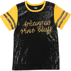 View Buying Options For The Big Boy Headgear Arkansas At Pine Bluff Golden Lions S8 Womens Sequin Tee