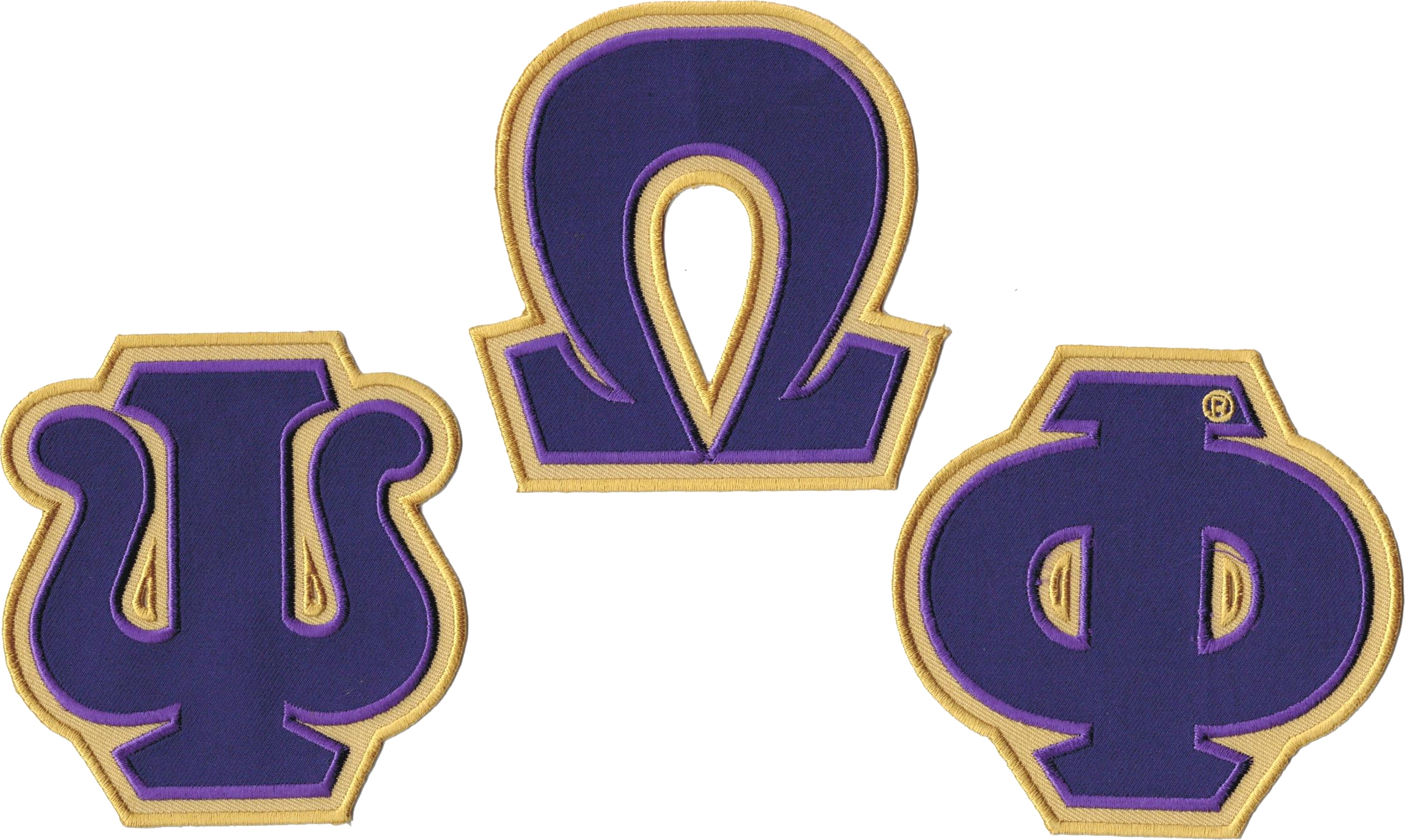 Omega Psi Phi Twill Letter IronOn Patch Set [Purple 4" ea.] > Product Details The Cultural