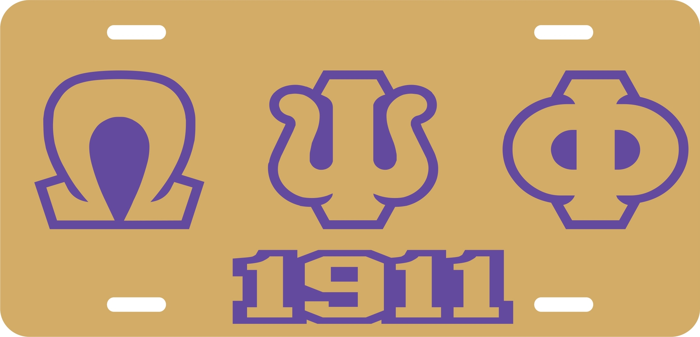 Omega Psi Phi 1911 Outline Mirror License Plate [Gold/Gold/Purple - Car ...