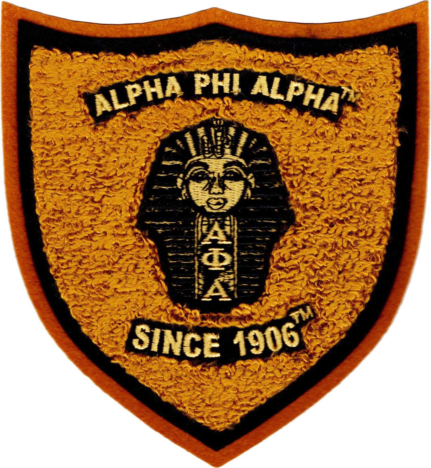 Alpha phi alpha shield chenille sewon patch old gold  6t x 55w Alpha phi alpha shield chenille sewon patch old gold  6t x 55w