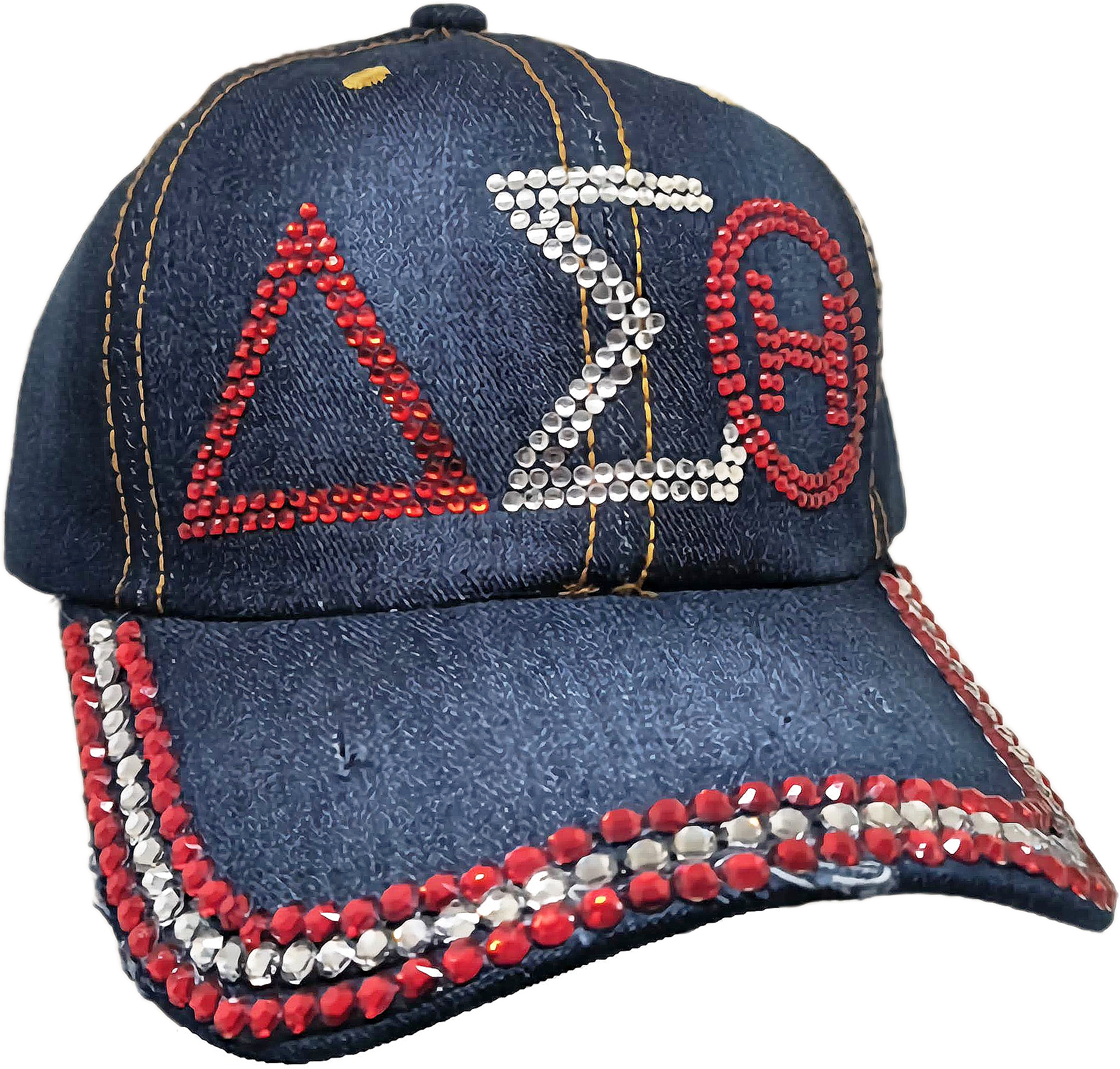 Delta Sigma Theta Distressed Denim Rhinestone Ladies Cap [Denim Blue