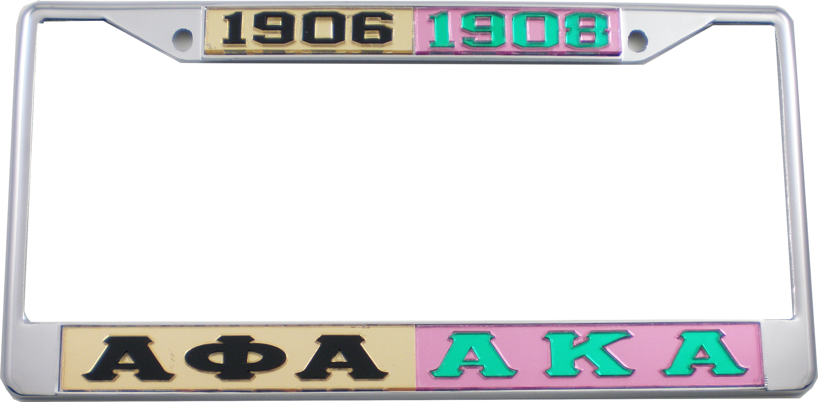 Alpha Phi Alpha + Alpha Kappa Alpha Split License Plate Frame [Silver Standard Frame Gold