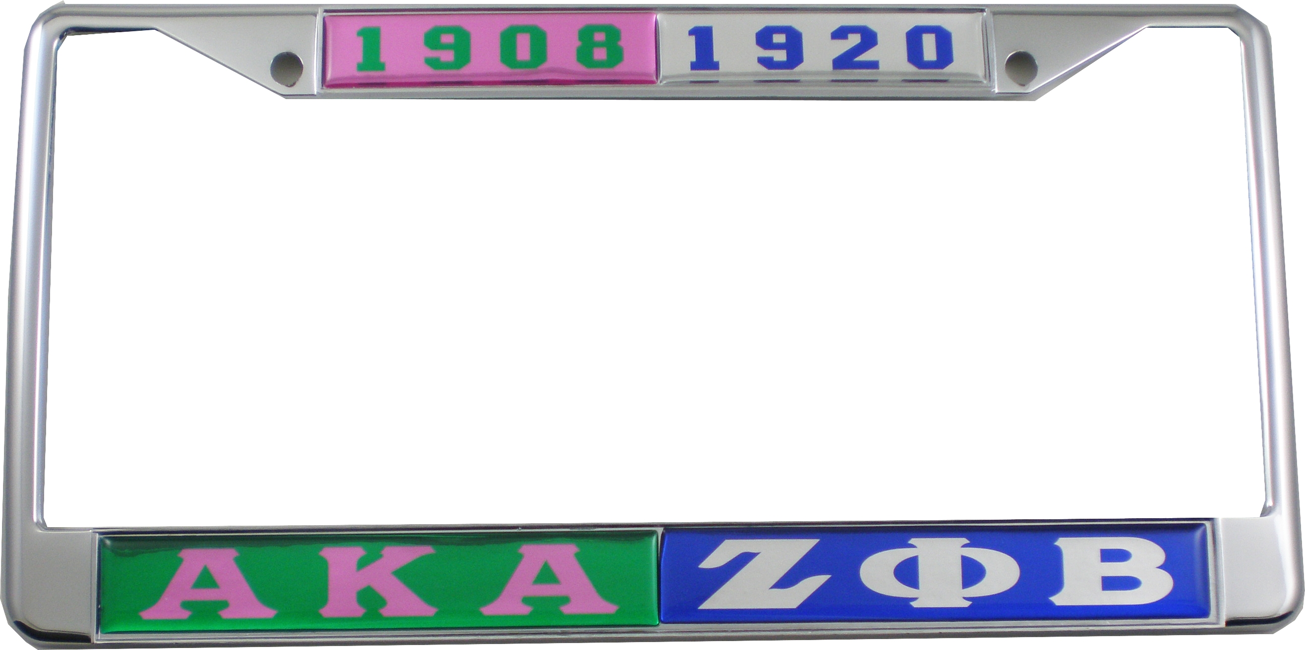 Alpha Kappa Alpha + Zeta Phi Beta Split License Plate Frame [Green/Blue Car/Truck] > Product