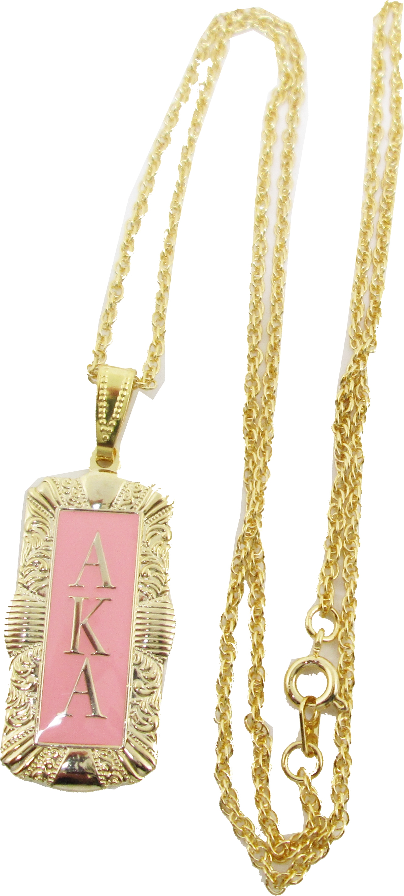 Alpha Kappa Alpha Antique Filigree Pendant with Chain [Gold 1.5"T x 0