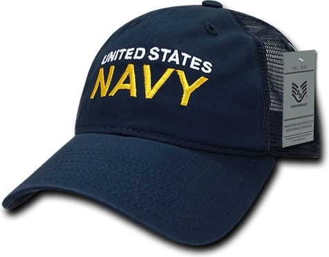 RapDom United States Navy Text Relaxed Trucker Mens Cap [Navy Blue ...