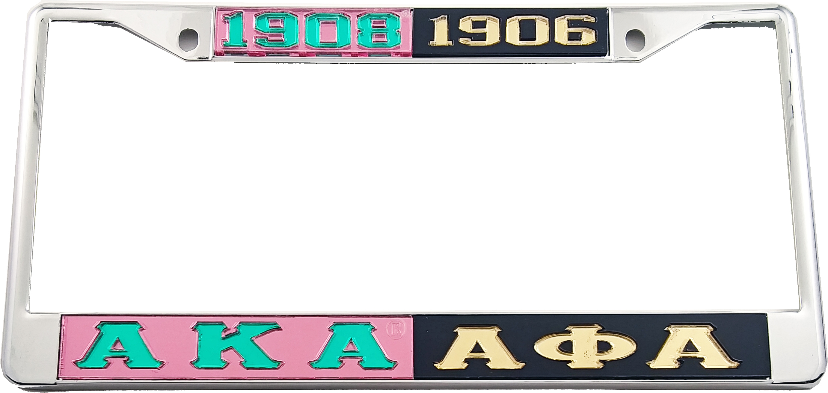 Alpha Kappa Alpha + Alpha Phi Alpha Split License Plate Frame [Silver Standard Frame Pink