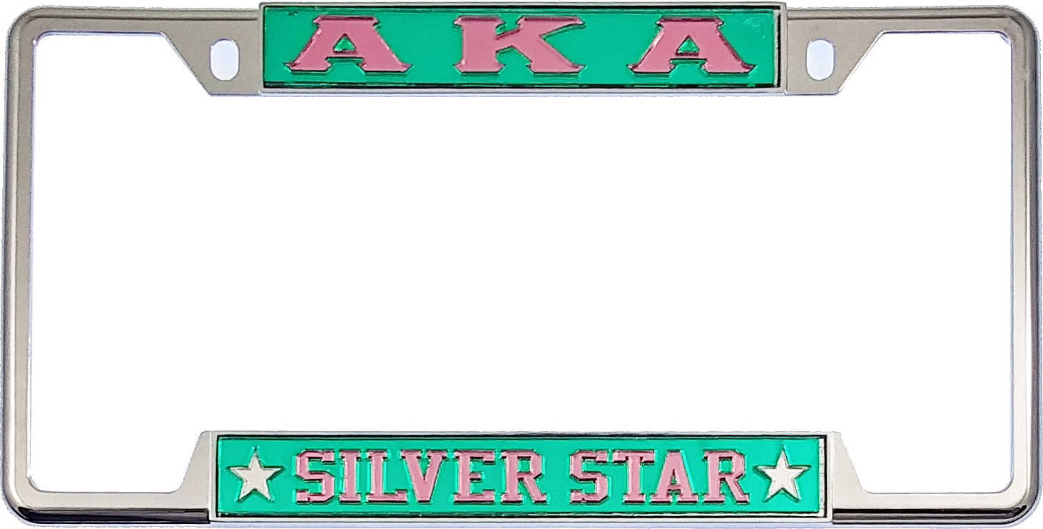 Alpha Kappa Alpha Silver Star License Plate Frame [Decal Visible Frame Green/Pink Car/Truck