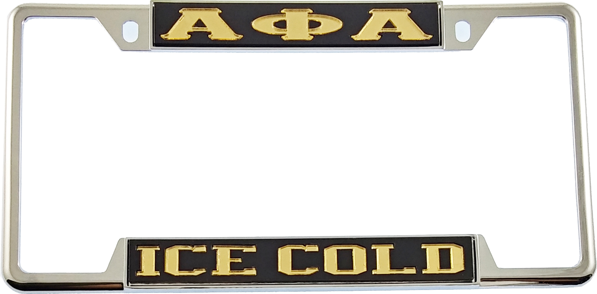 Alpha Phi Alpha Ice Cold License Plate Frame [Decal Visible Frame Black/Gold Car/Truck
