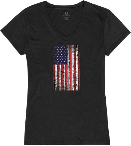 RapDom Distressed US Flag Graphic Womens V-Neck Tee [Black - XL ...
