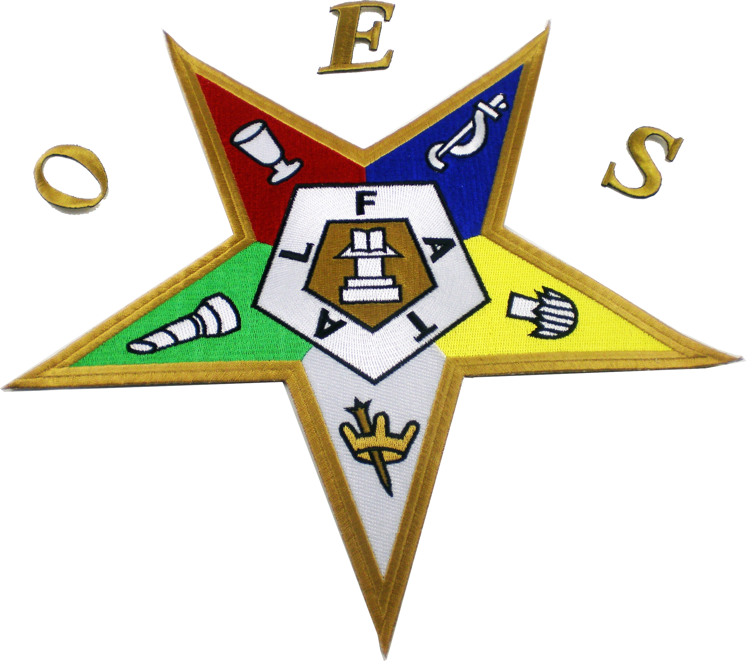 Eastern Star Pentagram Down IronOn Patch [Gold 12"] > Product