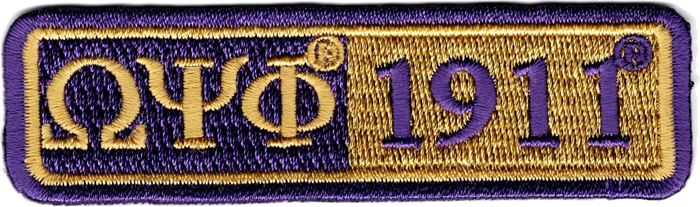 Omega Psi Phi 1911 Split Bar Iron-On Patch [Purple/Old Gold - 3.5