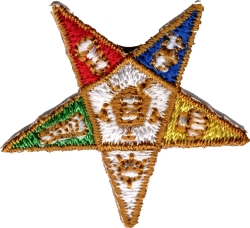 View Buying Options For The Eastern Star Emblem Pentagram Up Iron-On Patch