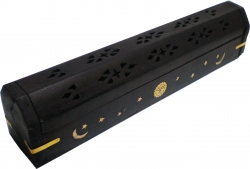 View Product Detials For The New Age Carved Coffin Brass Inlay Ash Catcher Incense Stick & Cone Holder