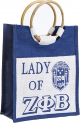 View Product Detials For The Zeta Phi Beta Lady Crest Pocket Jute Shopping Bag