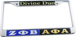 View Product Detials For The Zeta Phi Beta + Alpha Phi Alpha Split Divine Duo License Plate Frame