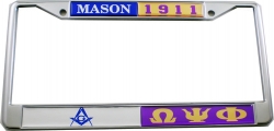 View Buying Options For The Mason + Omega Psi Phi Split Founder Year License Plate Frame