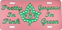 View Buying Options For The Alpha Kappa Alpha Pretty In Pink Gorgeous In Green Pearl Ivy Leaf Mirror License Plate