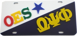 View Product Detials For The Eastern Star + Omega Psi Phi Two Group Split License Plate