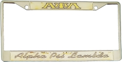View Buying Options For The Alpha Psi Lambda Domed Script License Plate Frame